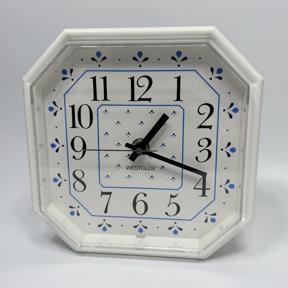Vintage Westclox Elise Wall Clock Blue White Flower Country Cottagecore 7.5"